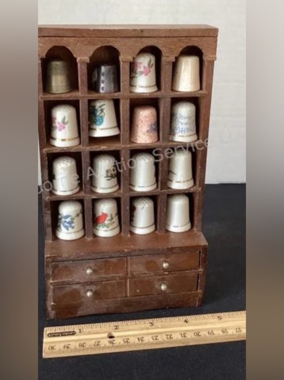 Vintage Miniature Thimble Hutch & Contents - Picture 2 of 3